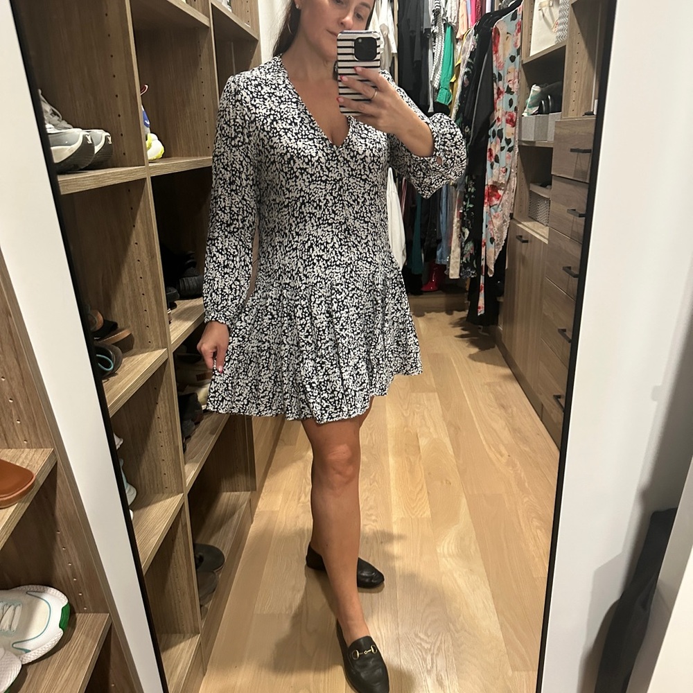 Zara Black and White Smocked Fit and Flare Dress